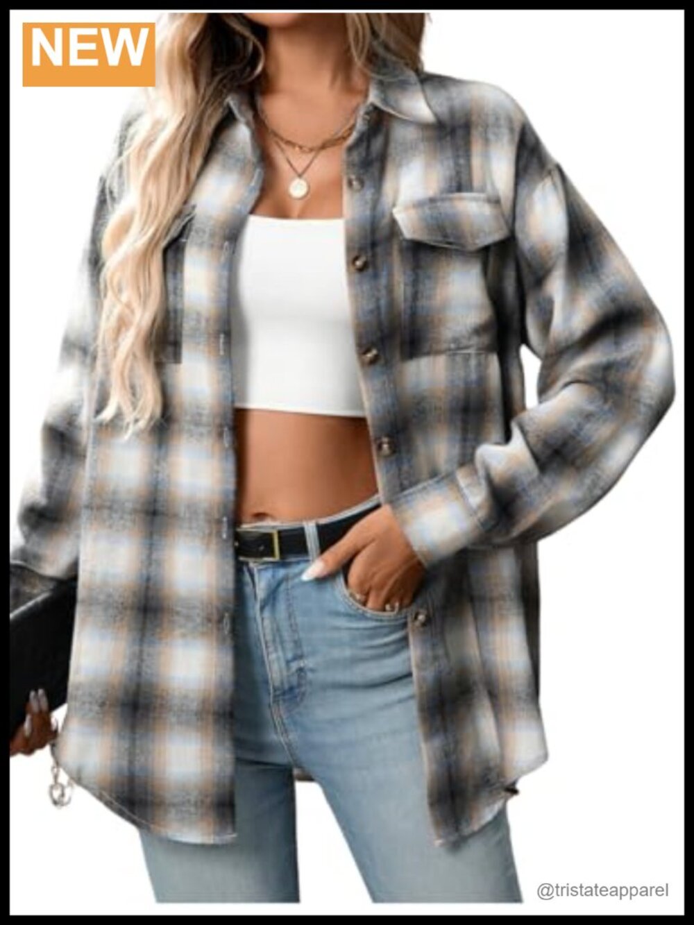 Women's Oversized Flannel Shirt Long Sleeve Button Down Plaid Casual Blouse Top